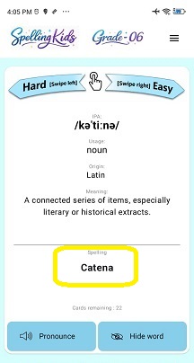 Flashcard back — shows the correct spelling