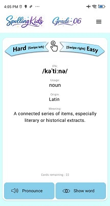 Flashcard front — shows IPA, meaning and origin